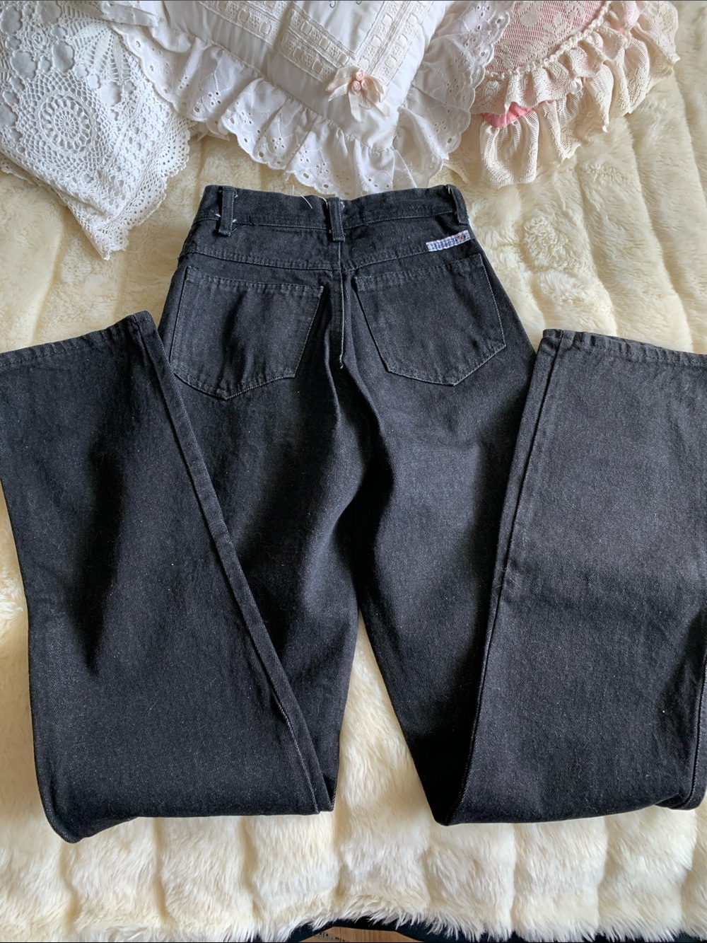 Authentic Vintage 70s 80s extreme high waist Black denim jeans NOS 100% Cotton